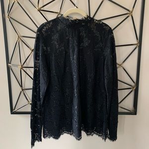 H&M large black lace high neck long sleeve blouse